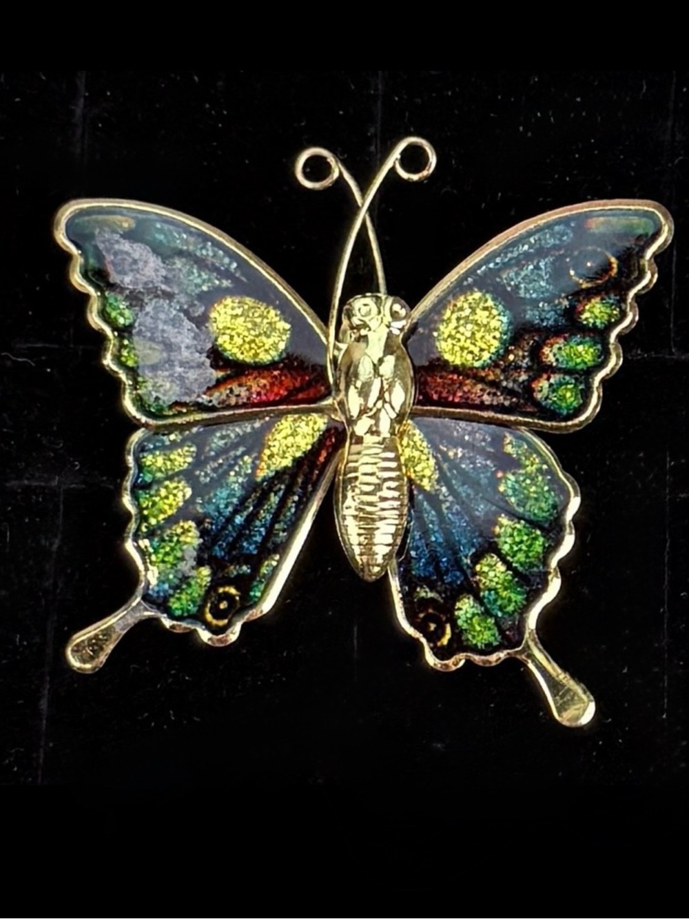 Vintage Multicolor Butterfly Brooch Gold Tone Statement Pin